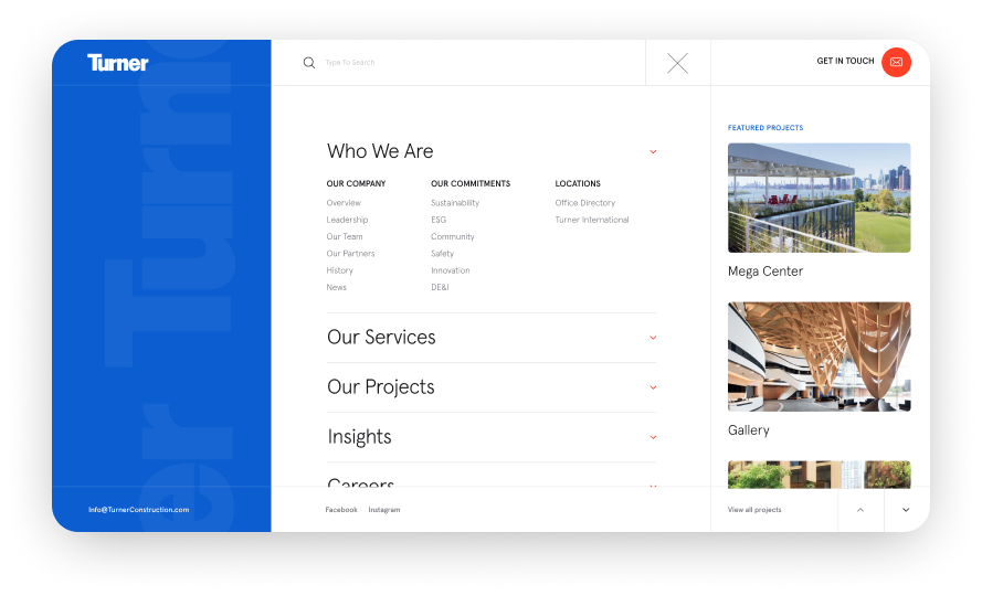 Turner Construction Megamenu